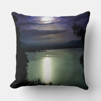 A Full Moon Reflecting On The Aegean Nautical Art Cushion