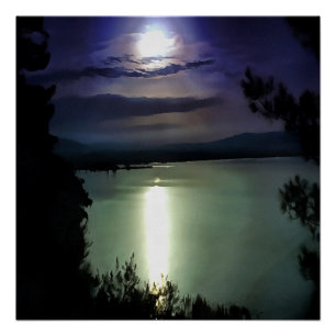 A Full Moon Reflecting On The Aegean Nautical Art Poster