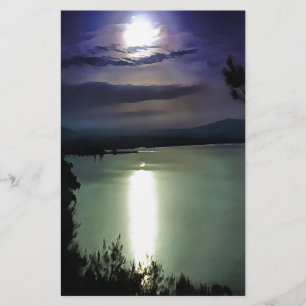 A Full Moon Reflecting On The Aegean Nautical Art Stationery