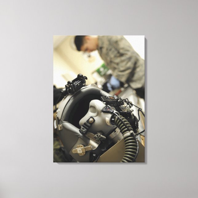 A fully assembled flight crew helmet canvas print (Front)