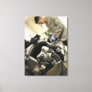 A fully assembled flight crew helmet canvas print