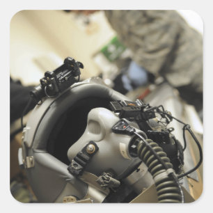 A fully assembled flight crew helmet square sticker