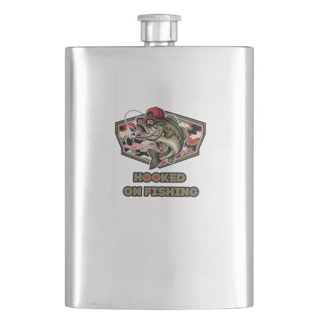 A fun and bold illustration of a cool bass hip flask (Front)