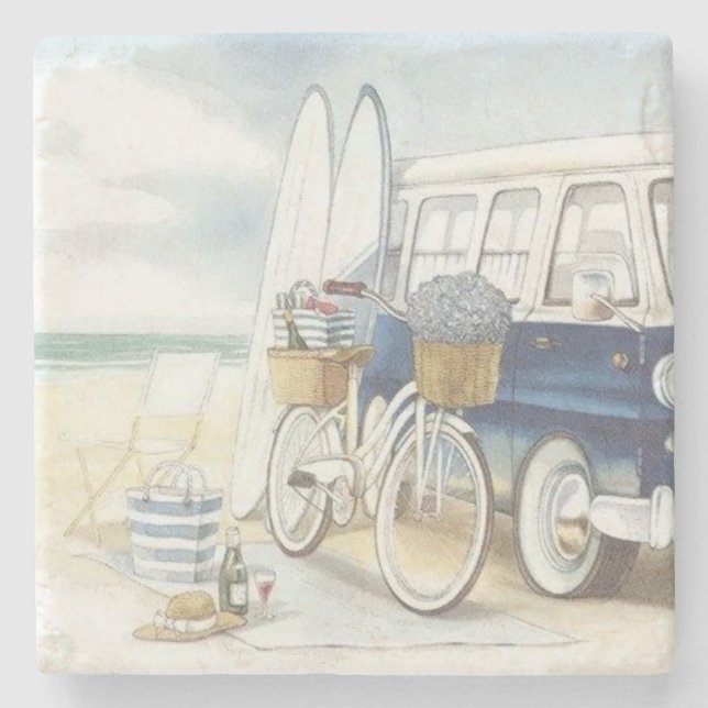 A Fun Day At The Beach Fine Art Stone Coaster (Front)