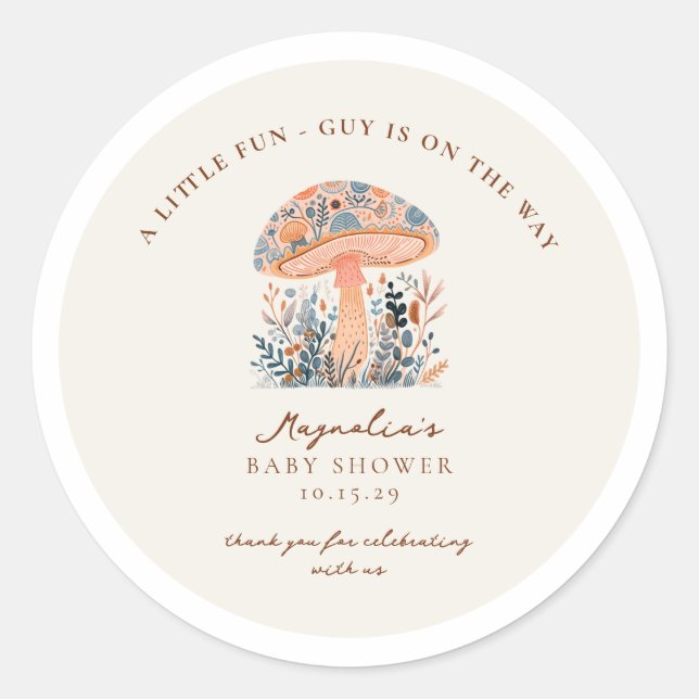 A Fun Little Guy is on the Way Baby Shower  Classi Classic Round Sticker (Front)