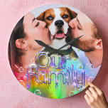 A Fun Rainbow Bubble Themed Add Your Own Picture<br><div class="desc">photo collage, 12 photo, template, create your own, modern farmhouse, time spent with family quote, photo frame, rustic wood, reclaimed wood, keepsake, custom photo wall clock, personalised photo clock, family name monogram, unique gift ideas, christmas gifts for grandparents, housewarming gift ideas, modern home decor, custom photo gifts, holiday gifts for...</div>