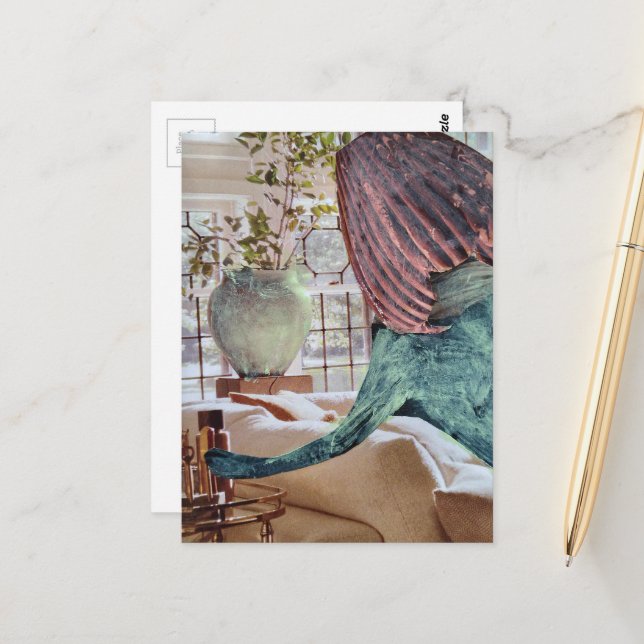  A Fun Surreal Collage Vase on Her Head Postcard (Front/Back In Situ)
