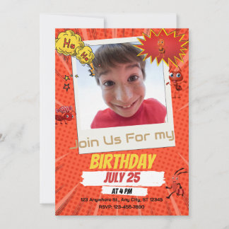A funny birthday invitation in orange and black.