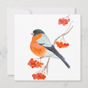 A funny bullfinch on a rowan tree branch invitation