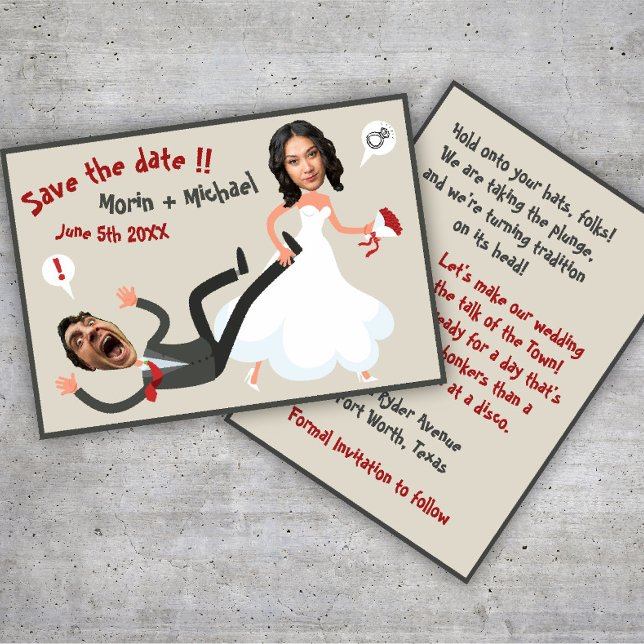 A Funny Cartoon Photo Faces Wedding Save the Date Invitation (Creator Uploaded)