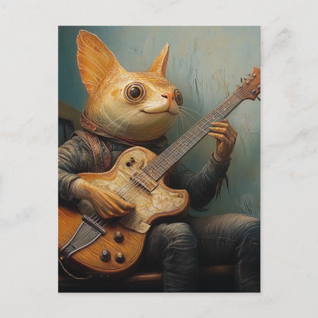 A funny catfish playing guitar fantasy  postcard (Front)
