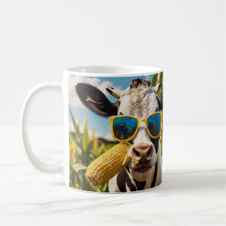 A Funny Cow Eating A Cob of Corn in a Field Coffee Mug