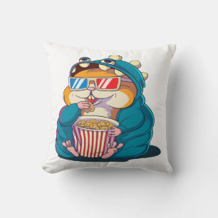 A funny hamster wearing glasses eats popcorn cushion