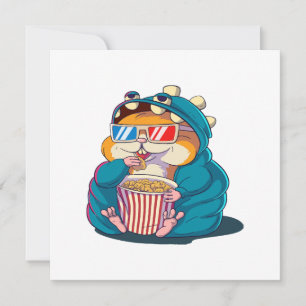 A funny hamster wearing glasses eats popcorn invitation