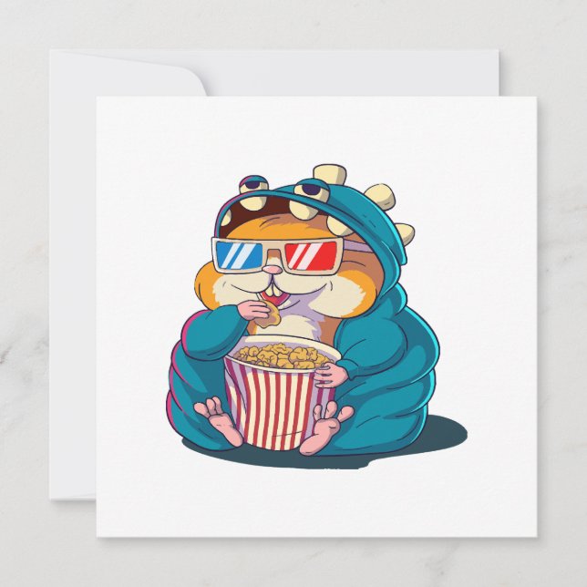 A funny hamster wearing glasses eats popcorn invitation (Front)