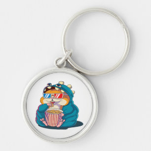 A funny hamster wearing glasses eats popcorn key ring