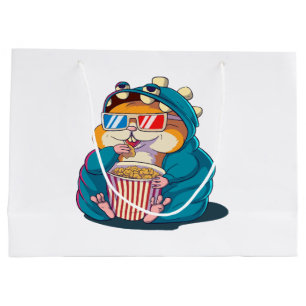 A funny hamster wearing glasses eats popcorn large gift bag