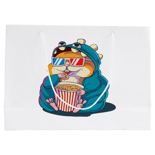 A funny hamster wearing glasses eats popcorn large gift bag (Back)