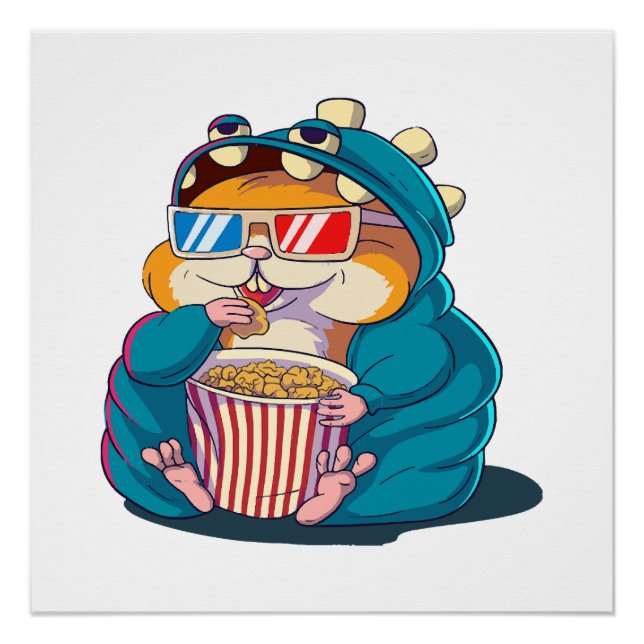 A funny hamster wearing glasses eats popcorn poster (Front)