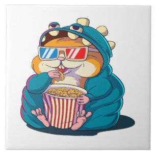 A funny hamster wearing glasses eats popcorn tile