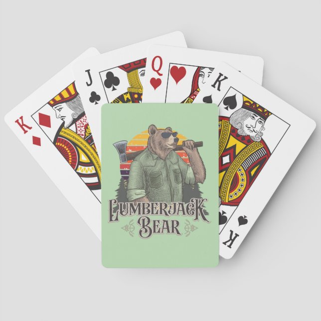 A funny jigsaw with a cartoon bear playing cards (Back)