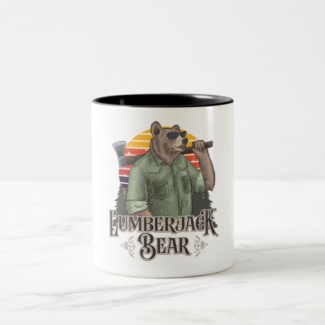 A funny jigsaw with a cartoon bear Two-Tone coffee mug (Center)