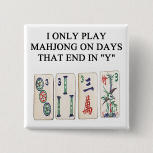 a funny mahjong design 15 cm square badge