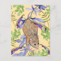 A funny mouse in a thicket of flowers.