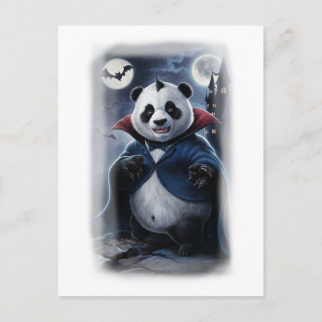 A Funny Panda Dracula on a White Holiday Postcard (Front)
