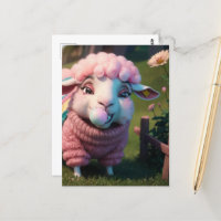 A Funny Sheep in a Sweater Chewing Pink Bubble Gum