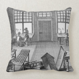 A furniture inlayer's workshop, from the 'Encyclop Cushion
