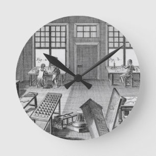 A furniture inlayer's workshop, from the 'Encyclop Round Clock