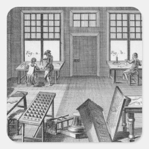 A furniture inlayer's workshop, from the 'Encyclop Square Sticker