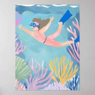A gal snorkelling the reef poster