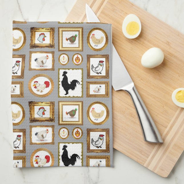 A GALLERY OF CHICKENS TEA TOWEL (Quarter Fold)