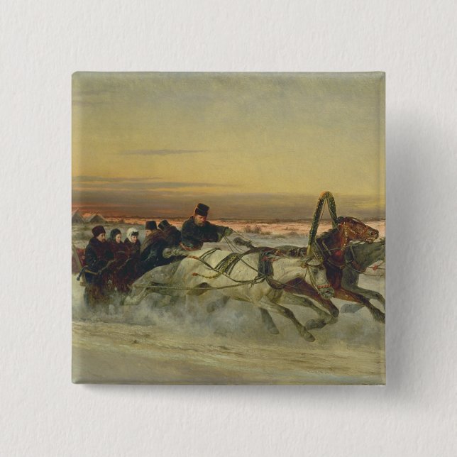 A Galloping Winter Troika at Dawn 15 Cm Square Badge (Front)