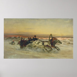 A Galloping Winter Troika at Dawn Poster