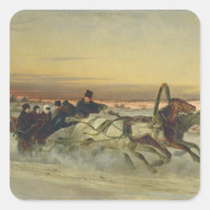 A Galloping Winter Troika at Dawn Square Sticker