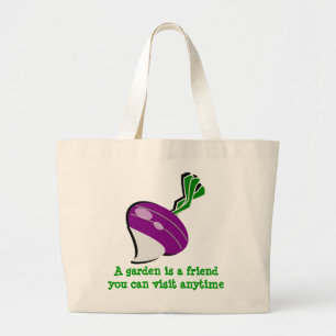 A garden is a friend.. cute turnip gardeing large tote bag