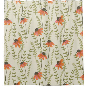 A garden of green ferns brightened by orange flowe shower curtain
