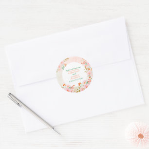 A Garden Romance: Pink & Green Watercolor Wedding Classic Round Sticker