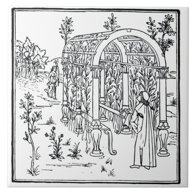 A garden scene, from 'Hypnerotomachia Poliphili' a Tile (Front)