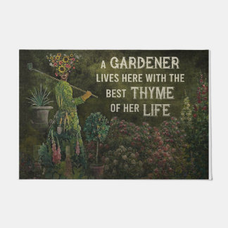 A Gardener Lives Here Mat, Garden Decor Gift Doormat