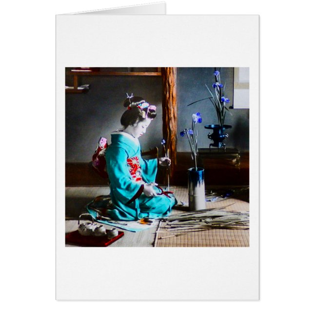 A Geisha Arranging Iris Flowers Vintage Old Japan (Front)