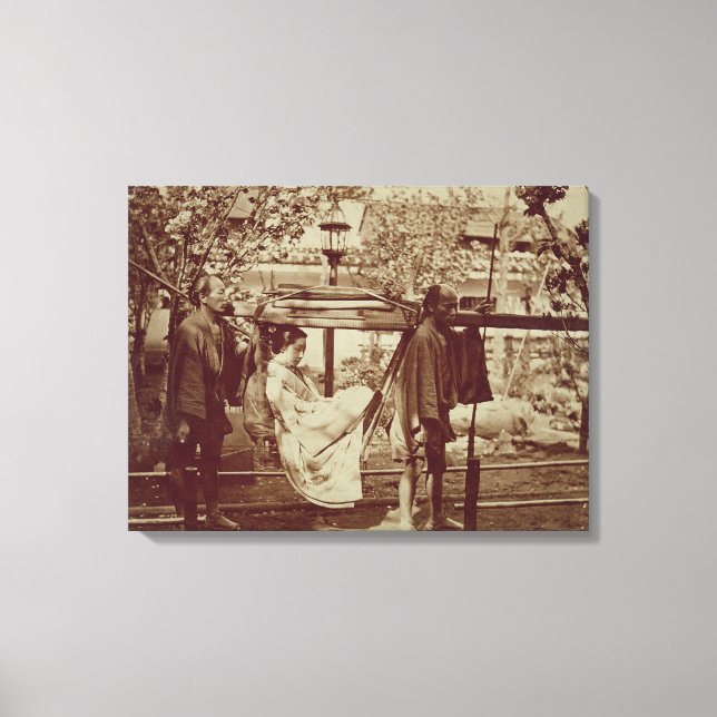 A Geisha being carried in a litter (sepia photo) Canvas Print (Front)
