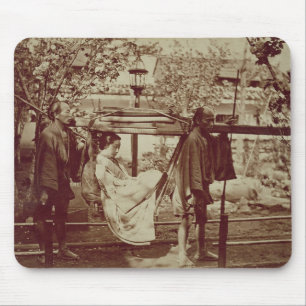 A Geisha being carried in a litter (sepia photo) Mouse Pad
