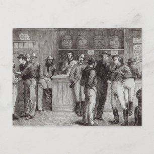 A general shout', inside a bush tavern, 1878 postcard