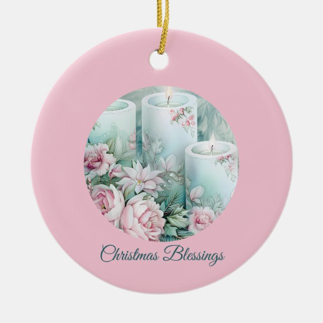 A Gentle Light – Pastel Christmas Card Ceramic Tree Decoration (Front)