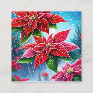 A gentle rain of red and pink poinsettia flowers f square business card