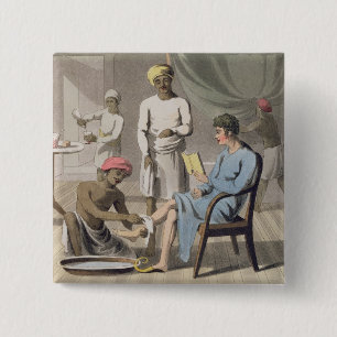 A Gentleman Dressing, attended by his Head Bearer, 15 Cm Square Badge